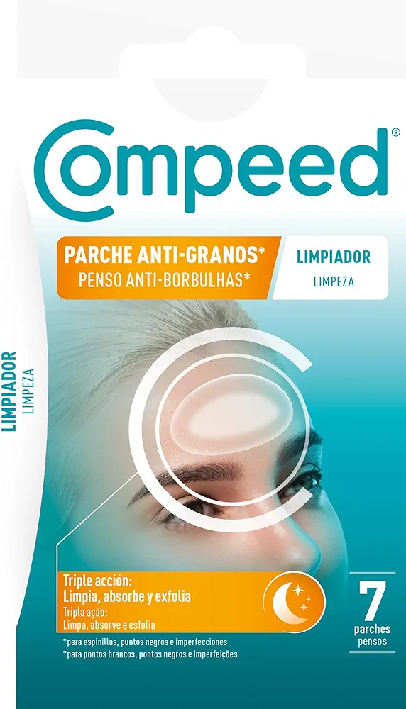 COMPEED Parche Anti-Granos, Uso Nocturno, Limpia, Absorbe y Exfolia, 7 uds.