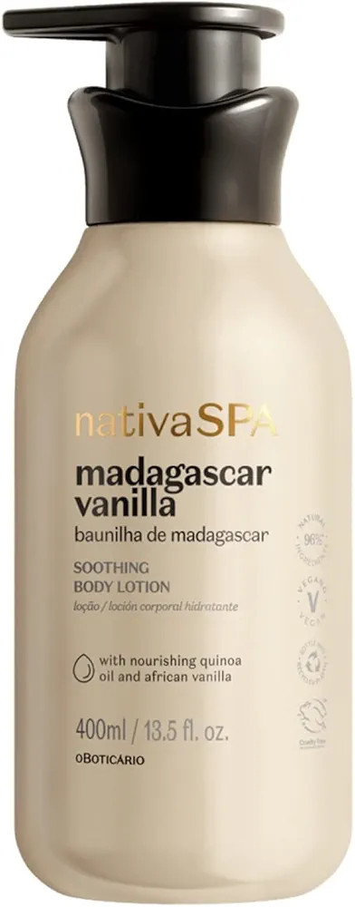 O Boticário Nativa SPA Vainilla de Madagascar, Crema Hidratante Corporal, Perfumada Loción Para El Cuerpo con Gotas de Quinoa para Más Hidratación 400 ml