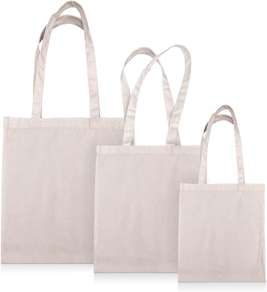 CANOTIPOS® 3 Bolsas de Algodón 100% - 3 Diferentes Tamaños - Bolsas Tote Bag - bolsas de tela para pintar - Bolsa de Lona Con Asas Largas - Bolsa de Transporte de Algodón - tote bag Tela Grande