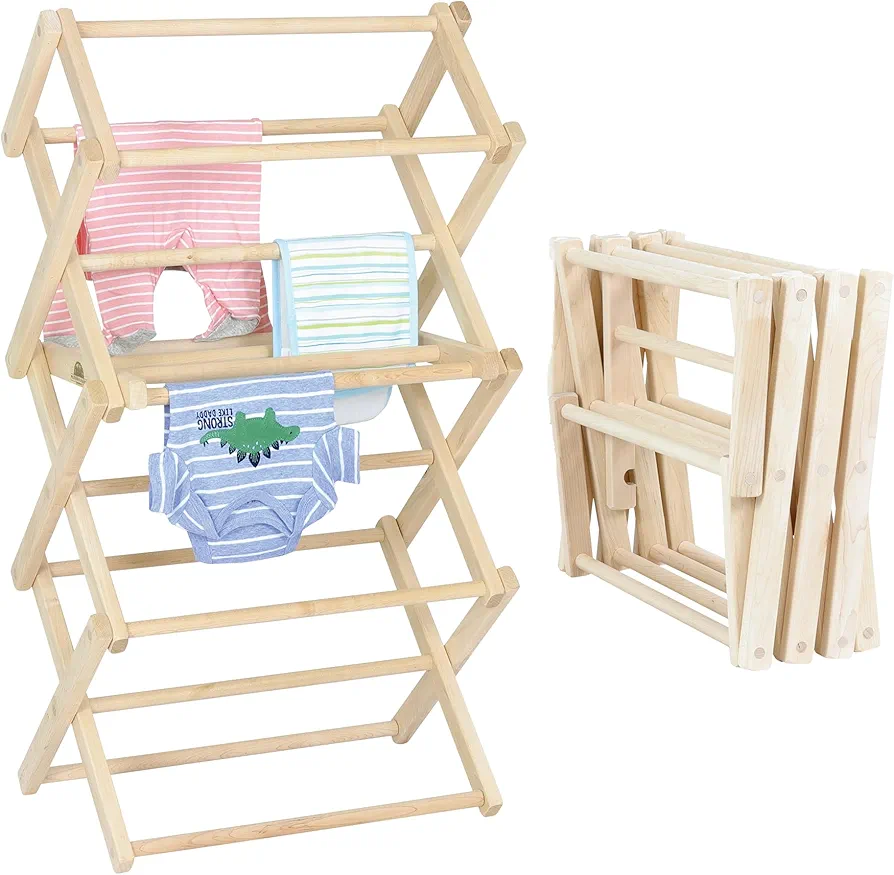 Pennsylvania Woodworks Clothes Drying Rack: Solid Maple Hard Wood Laundry Rack for Baby Clothes, Hand Towels, Delicates & More, Durable Small Folding Drying Rack, Made in USA, No Assembly Needed