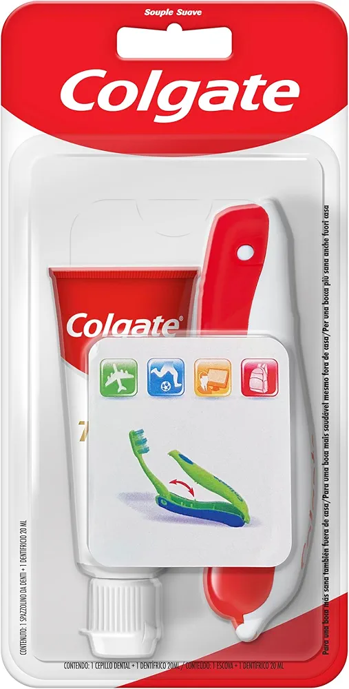 Colgate Total Kit de Viaje Cepillo de Dientes Suave con Pasta de Dientes Colgate Total, Pack Cepillo + Dentífrico 20 ml, Tamaño Compacto, Contiene Flúor, Protege los Dientes Sensibles